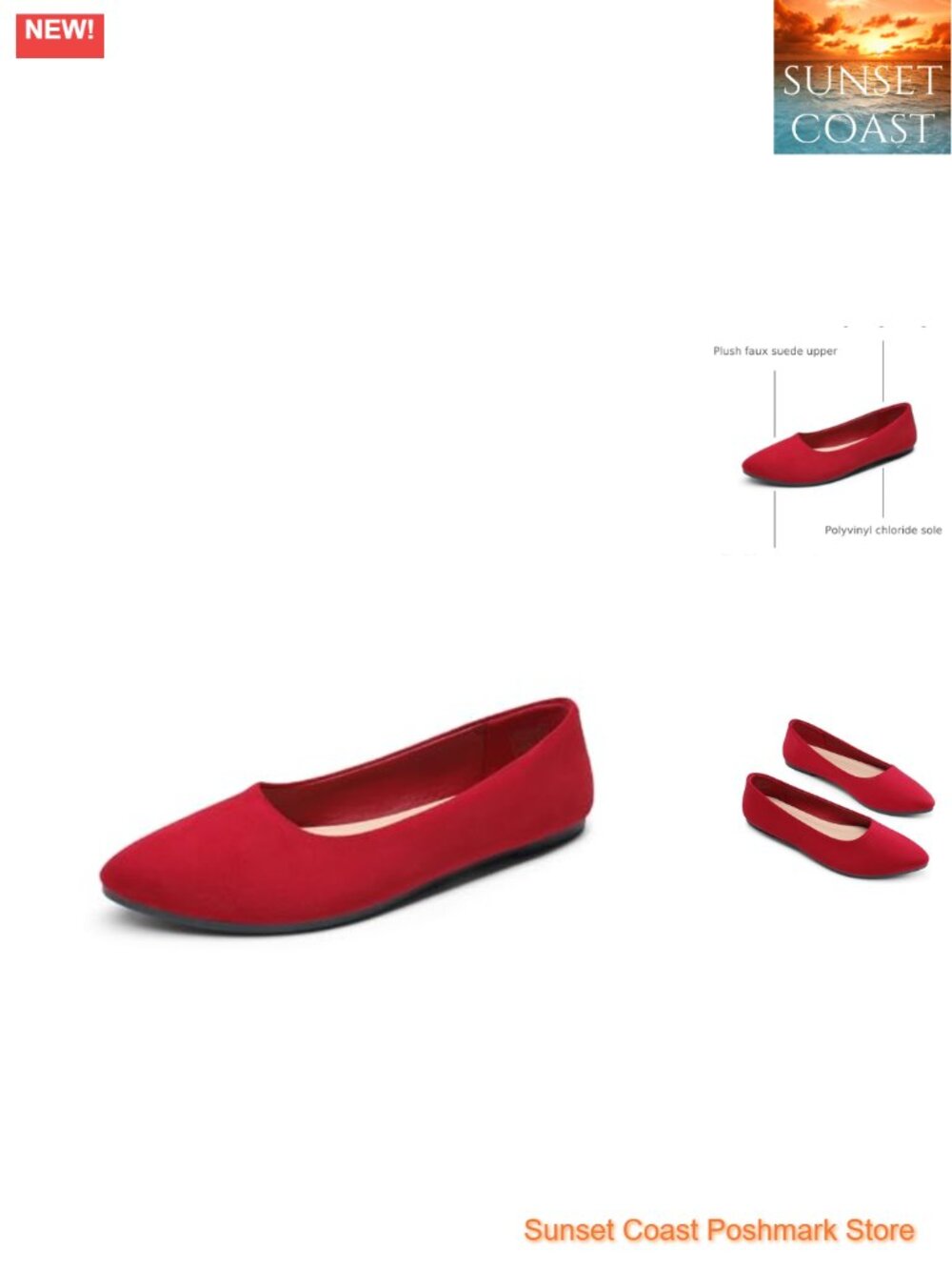 Women's Pointed Toe Faux Suede Ballet Flats Flexible Slip-On Comfort